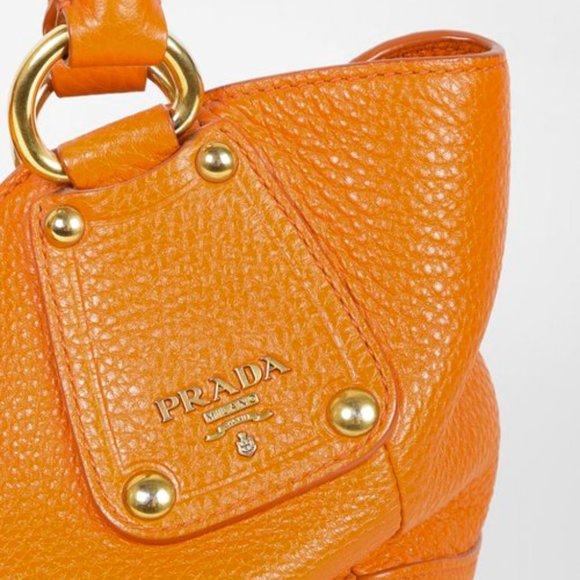 Prada Daino Push-Lock Orange Leather Tote - Picture 5 of 11
